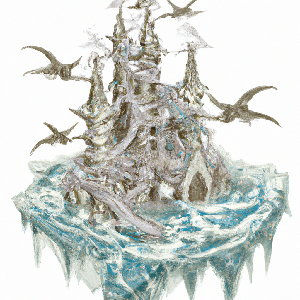 a floating castle made of ice, with dragons circling the towers, fantasy